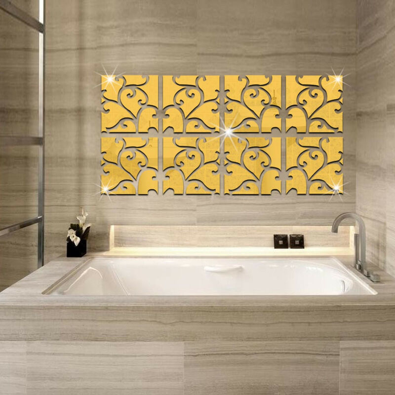 

32 piezas de plata 3D espejo de vid pegatinas de pared para el hogar arte acrílico azulejo calcomanía decoración del hogar oro oro 8 piezas