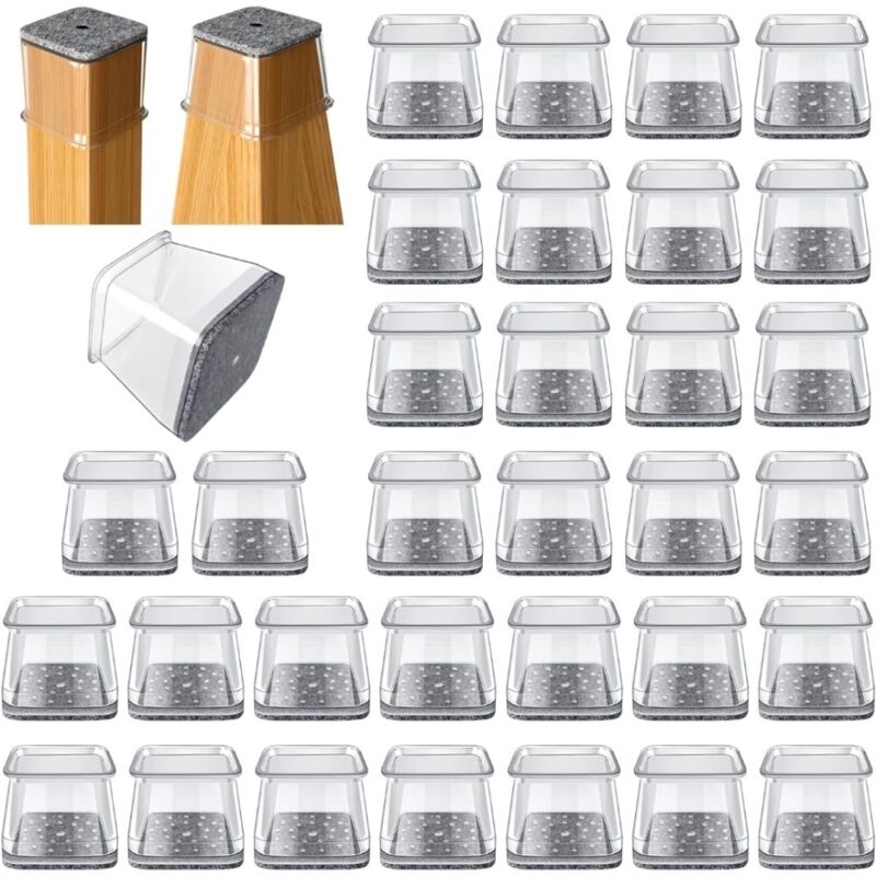 32 protections carrées de pieds de chaise pour plancher en bois, sous-verre en feutre, protège-sol, embouts en silicone pour chaises, très grandes