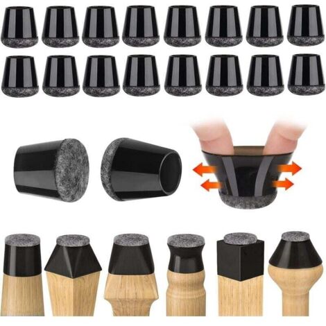 32 Stück Stuhlbeinschoner, kleine Stuhlbeinkappen, schwarzer Silikon-Bodenschutz mit Filzgleitern, für Hartholz- und Fliesenböden, geräuschlos (14–18 mm)