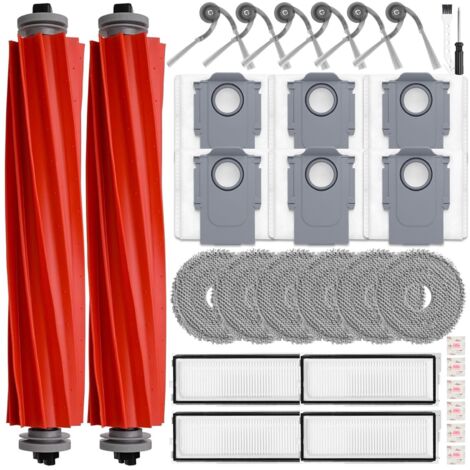 32 Stück Zubehörset für Roborock QV 35A / QV 35S / QR598 / QR798 Saugroboter, 2 Hauptbürsten 6 Staubbeutel 4 Filter 6 Wischtücher 6 Seitenbürsten 6 Flach-Duftstein, Ersatzteile