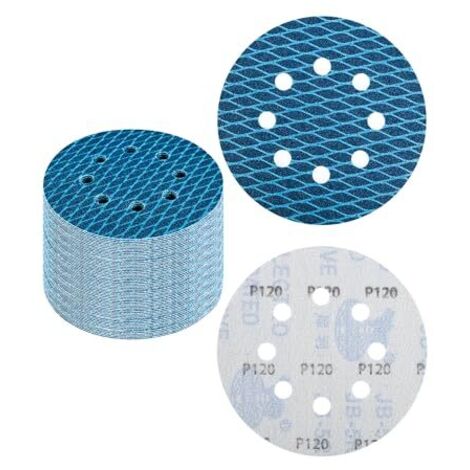 32-teiliges Diamant-Schleifscheiben-Set 125mm, Körnung 120 - Nass/Trocken - Für Exzenterschleifer an Metall/Verbundwerkstoffen (8 Löcher)
