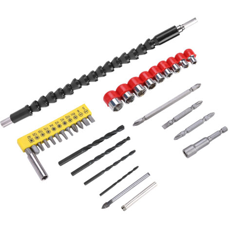 32-teiliges Set aus Edelstahlbohrern, Schraubendreherbits und Steckschlüsseln mit flexibler Verlängerung