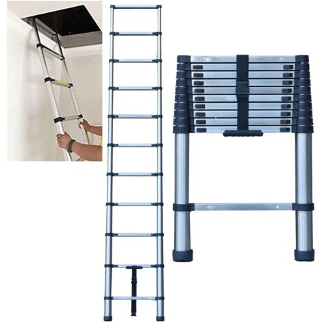 320cm Echelle Pliable en Acier Inoxydable Échelle Pliant Telescoping Ladders 11 Échelons, EN131 Léger Entièrement Rallongé 3,2m - Charge 150kg