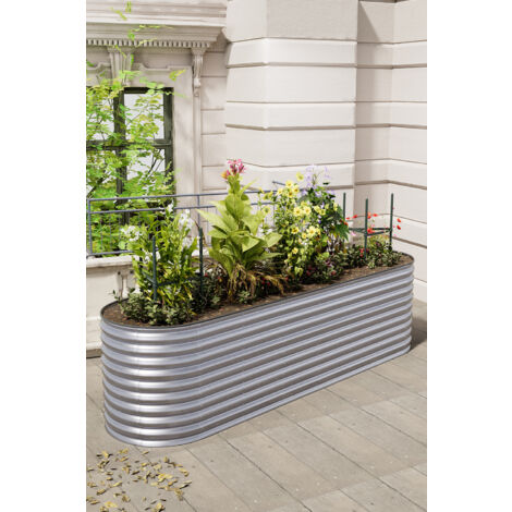 320cm Galvanized Silver Gardens Plan Oval-Shaped Galvanized Steel Raised Garden Bed