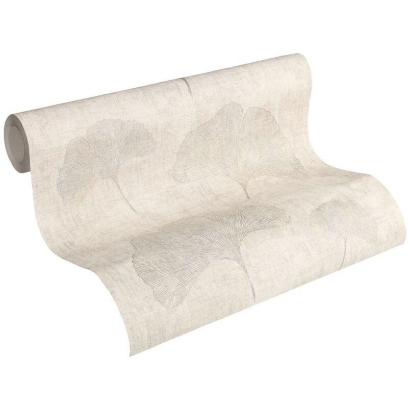 A.s.creations - Papier peint feuille beige effet textile Tapisserie beige motif feuille idéale cuisine Papier peint chambre adulte & couloir