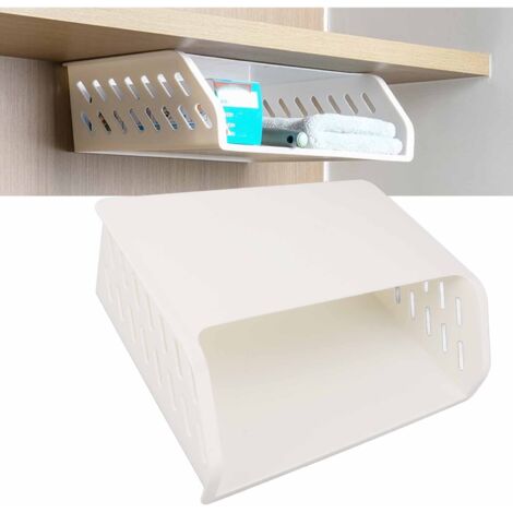 32,3 cm große Hängeaufbewahrungsbox für unter die Arbeitsplatte, selbstklebender Kunststoff-Organizer mit abgeschrägten Kanten für Küche und Bad