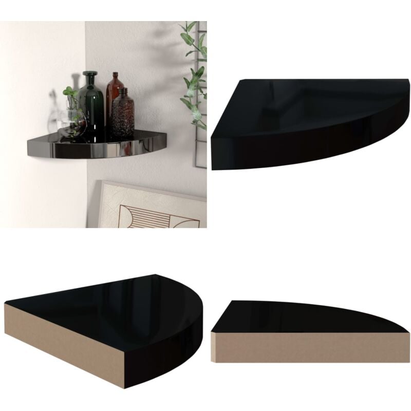 323889 Floating Corner Shelf High Gloss Black 25x25x3,8 cm MDF - corner shelf - corner shelves - Home & Living