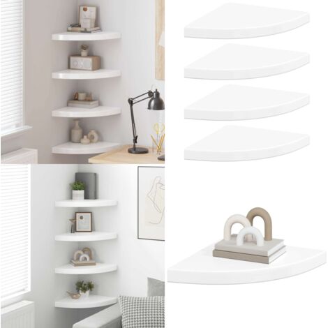 323909  Floating Corner Shelves 4 pcs High Gloss White 35x35x3,8 cm MDF - Scaffali a muro - Scaffali sospesi
