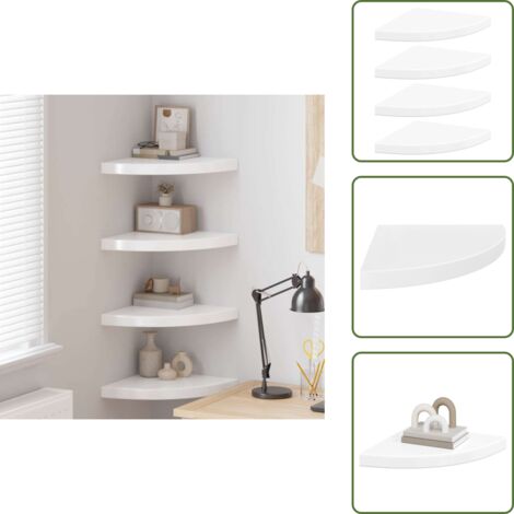 323909 The Living Store Floating Corner Shelves 4 pcs High Gloss White 35x35x3,8 cm MDF - Scaffali a muro