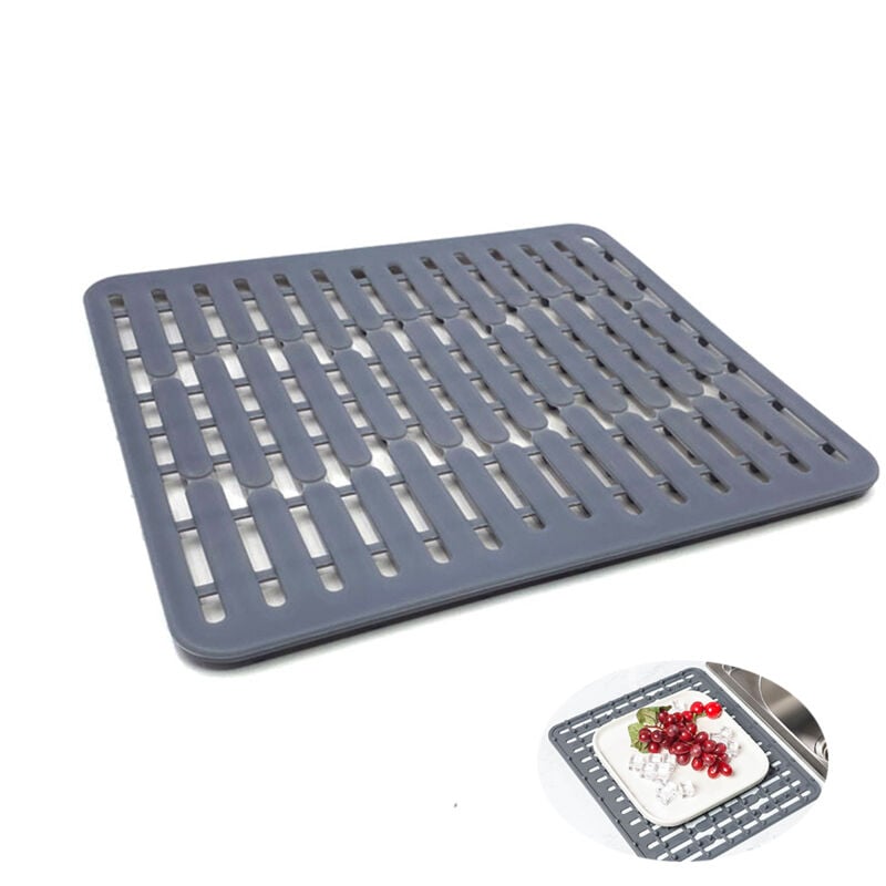 32.5x28.7x1.1cm，gris– Tapis de fond d'évier en silicone ou protège évier - Petit format