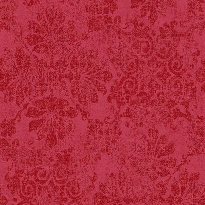 Papier peint rouge brillant 329873, un modèle baroque intissé avec paillettes bordeaux, idéal pour chambre et salon