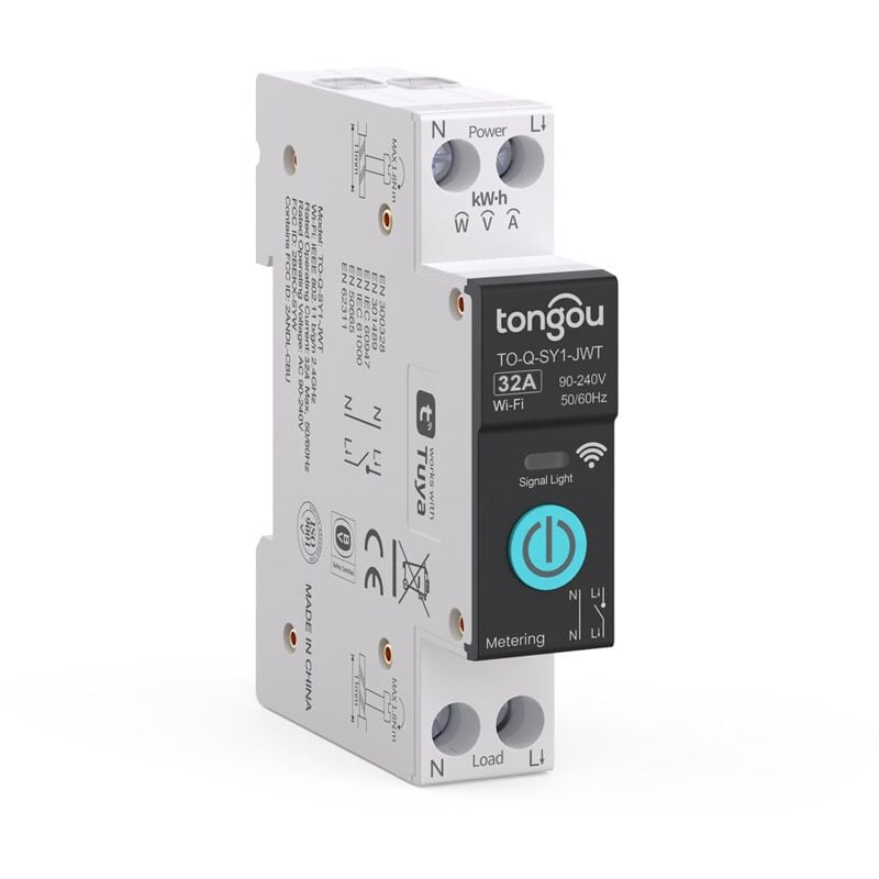 32A diy Interrupteur Intelligent Compatible avec Alexa, Google Assistant, TUYA/Smart Life app Contrôle à Distance, Rail Din Commutateur WiFi avec