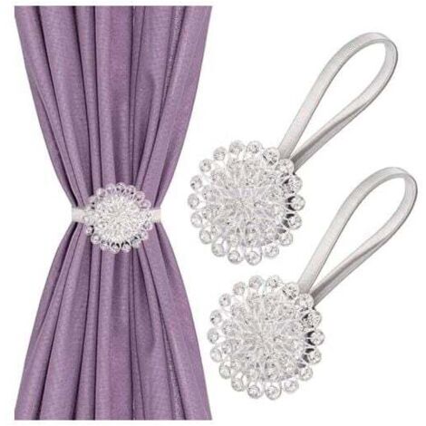 32cm Embrasses de Rideaux Magnétiques Cristal, 2PCS Boucles à Rideaux Magnétiques, Embrasses de Retenues avec Fil à Ressort, Pas