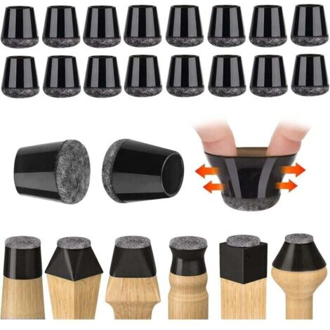 32er-Pack Stuhlbeinkappen (14–18 mm), kleine Stuhlbeinschoner, schwarze Stuhlbeinkappen aus Silikon mit Filzgleitern für Hartholz- und Fliesenböden, kein Lärm