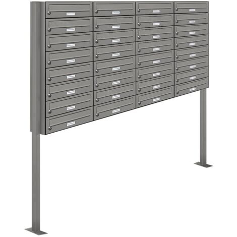 32er Premium Standbriefkasten Aluminiumgrau RAL 9007 freistehend Postkasten Ständer