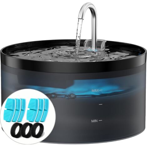 3,2L Fontaine a Eau Chat, 6 Pièces Filtre à Charbon+3 Pièces Éponges, Fontaine à Eau pour Chat Pompe Silencieuse avec Éclairage LED, Filtration Multiple, Réservoir d'eau Translucide