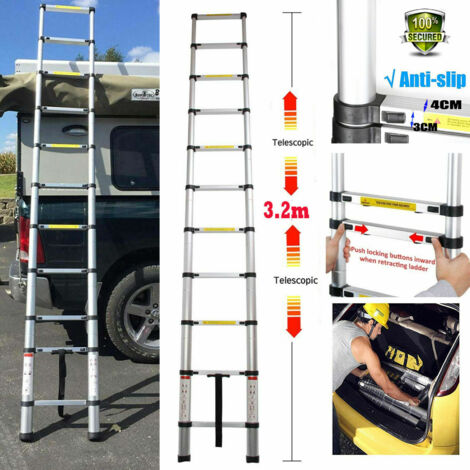 3.2m Alu Teleskopleiter Stehleiter Leiter Anlegeleiter Mehrzweckleiter Warenhaus 10.5FT,11 Leiterschritte