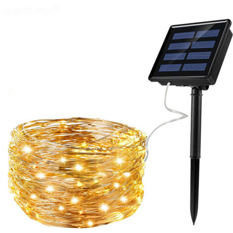 32m Solar LED String Lights, 300 Lights, Waterproof Outdoor with USB and Remote Control, 8 Modes, Warm White