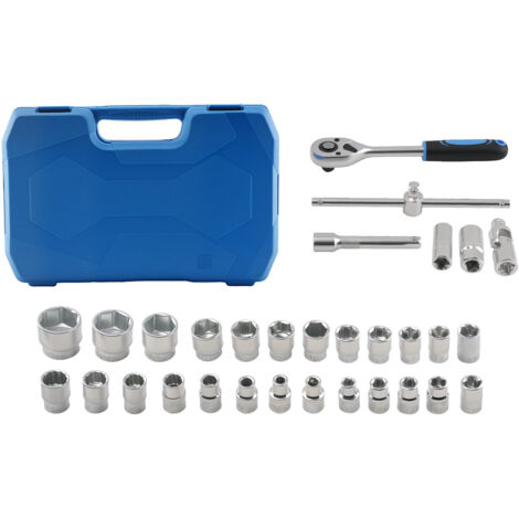 32Pcs 1/2 Drive Socket Set Chrome Steel 6/12-Point Ratchet Wrench Kit 8-32mm