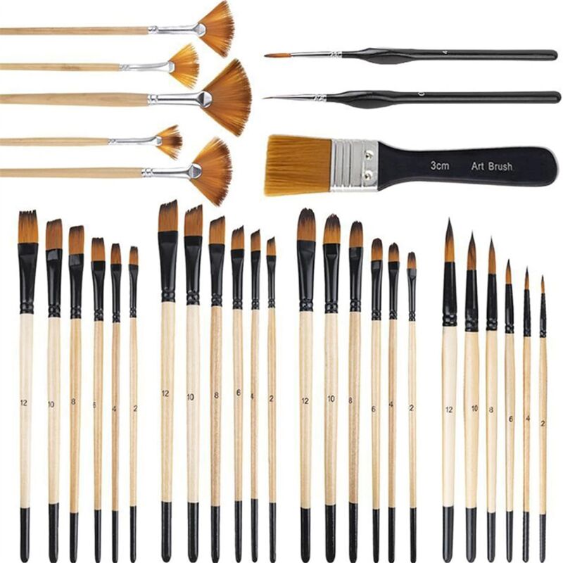 Image of Tlily - 32Pcs Aquarell Pinsel Schablone Fineliner für Gouachen Öl Malerei Mininatures