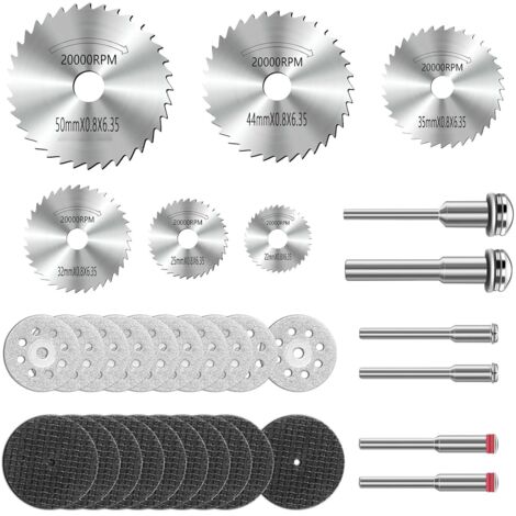 32PCS Lame de Scie Circulaire HSS Disque de Coupe en Résine Compatible Avec Les Accessoires Pour Outils Rotatifs Dremel Avec Tige de 3mm Mandrins Pour Bois, Verre, Plastique, Pierre, Métal
