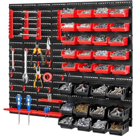 32Pcs Wall Mounted Storage Bins Backboard DIY Stackable Workshop Storage for Tools Hardwares Crafts 9581.6cm Plastic Bin Panel Rack with Screws for Tool Shed Garage Workshop
