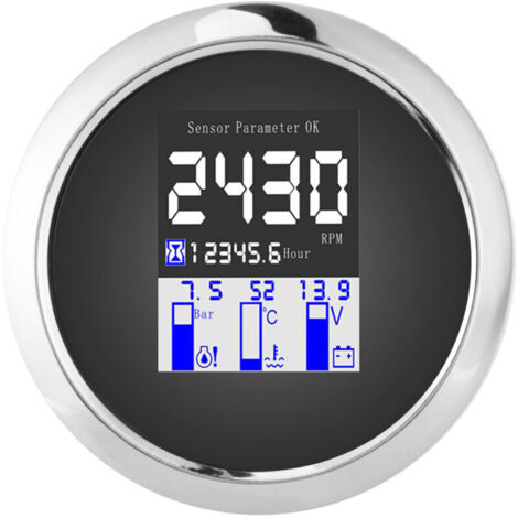 3.3 inch multifunction gauge RPM Oil pressure Water temperature Voltage J1939 CAN FieldBus protocol (Black).