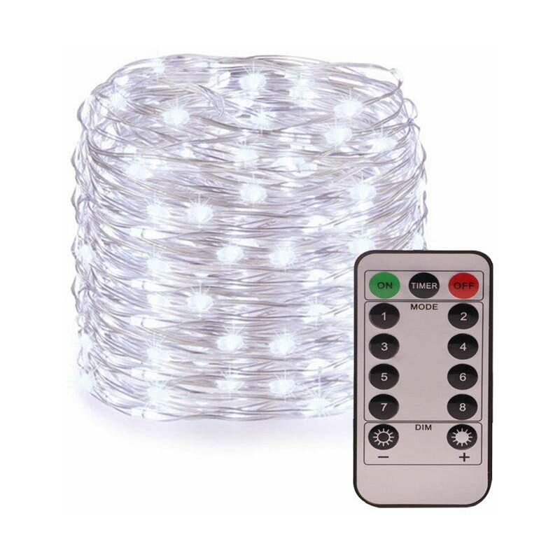 

33 pies 100 luces LED de cadena con pilas con temporizador, control remoto, alambre de cobre impermeable, luces de cadena centelleantes para