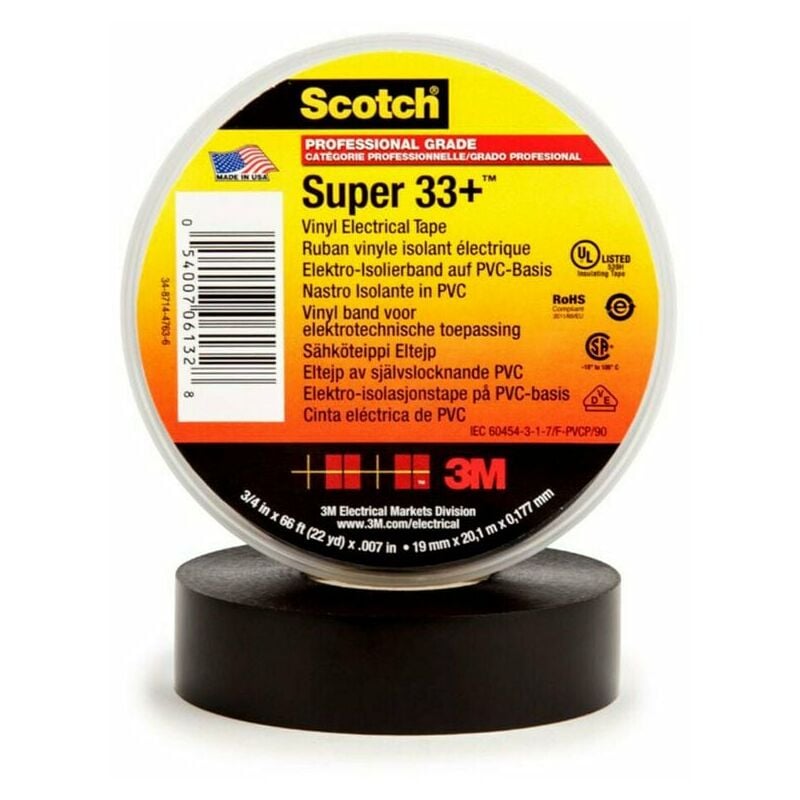 3M - Vinyl Electrical Tape Super 33+, Black, 19 mm x 20 m - Black