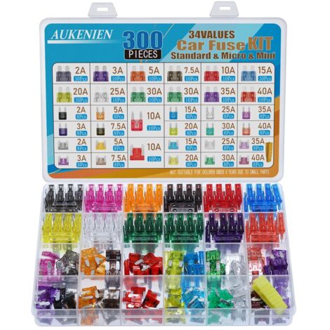 33 Valeurs 300 pièce Fusible Voiture Set 2A 3A 5A 7.5A 10A 15A 20A 25A 30A 35A 40A Standard Mini Micro Petit Fusibles pour Auto Moto Automobile Car Fuses et Extracteurs de Fusible