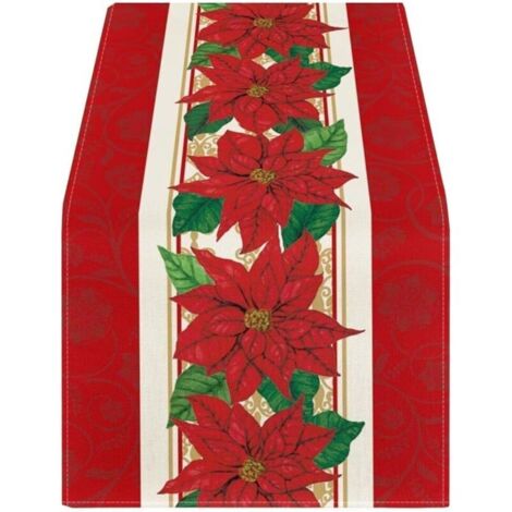 33 x 183 cm, Chemin De Table De Noël, Décorations De Noël, Chemins De Table À Imprimé De Fleurs Rouges, Nappe pour Maison, Décorations De Table De Noël