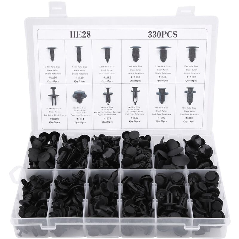 Jeffergarden - 330 pièces 12 tailles assorties de garniture de rivet de goupille de carrosserie de voiture pour BMW/GM/Ford/Toyota/Honda