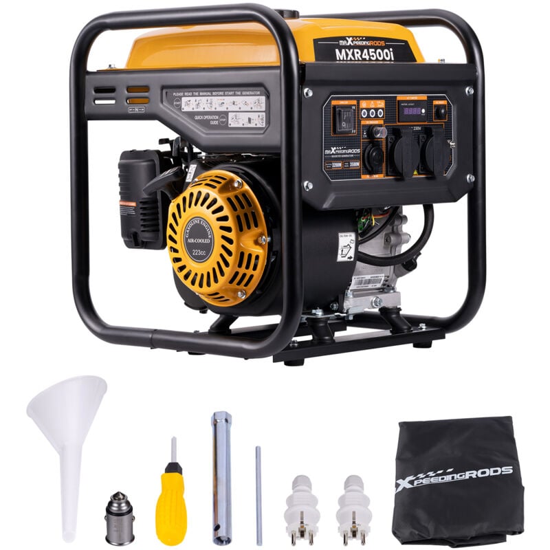 3500W Groupe électrogène Inverter à l'essence 4 temps avec 2 prises 230V générateur silencieux léger secours alimentation domestique pour Garage