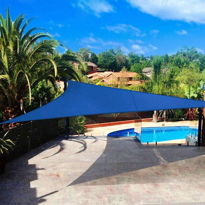 

3*3*4.3M Vela Triángulo Azul 300D Parasol de Malla para Balcón, Toldo a Prueba de Sol UV para Jardín, Fiesta