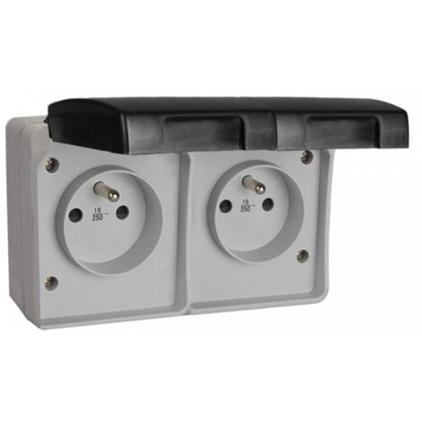 3366F Bloc double prise étanche horizontale 2P+T (français) IP44, certifié NF - SOLERA