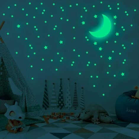 339Pcs Glow in The Dark Moon and Star Stickers muraux, sticker mural ou plafond ciel étoilé brillant pour effet simulé la nuit, papier peint mural adhésif amovible pour chambre d'enfant cadeau chambre