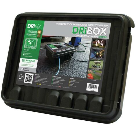 DRI-BOX 33cm Dribox Large Black Weatherproof Connection Box | Outdoor Plug Lights