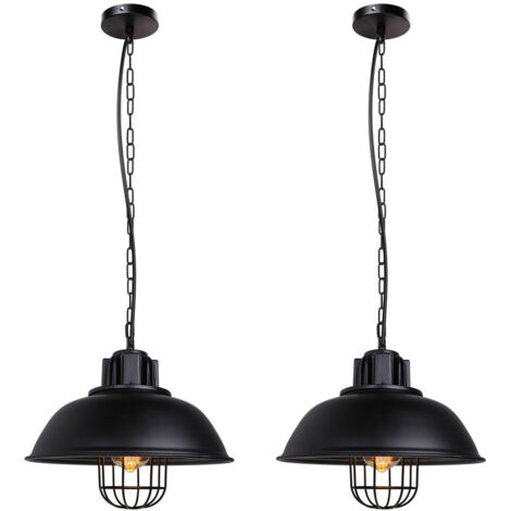 33CM Lámparas De Colgar Nostálgico Retro Lámparas De Colgar Metal Hierro Plafones Industrial Vintage Lámparas De Colgar Negro-2PCS