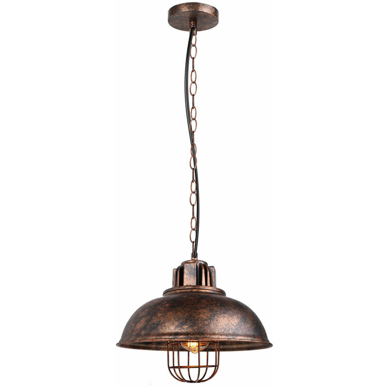 Vintage Pendant Light Ø33cm Metal Dome Hanging Ceiling Lamp, Industrial Chandelier with Cage Lampshade for Bedroom Living Room Kitchen Island (Rust)