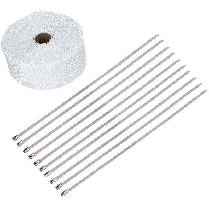 Jeffergarden - 33FT Blanc Haute Isolation Thermique Tuyau D'échappement Wrap Bande Tissu pour Voiture Moto