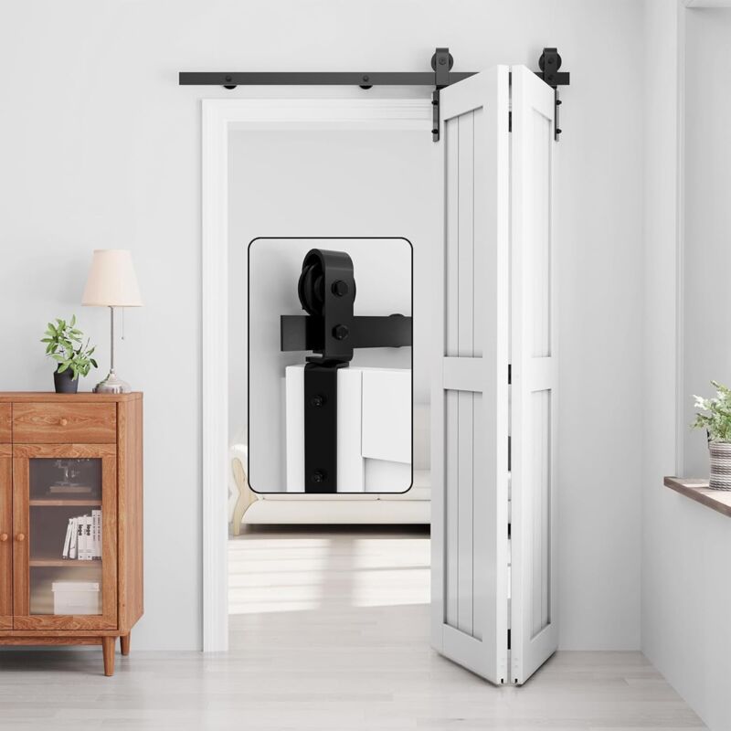 3.3FT/100CM Porte Coulissante Pliante Interieur Noir Rail Porte Coulissante Pliante Convient Pour Porte Intérieure Deux 46CM, Porte Kit de Porte