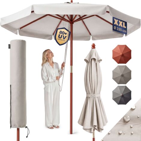 3 3m Garden Sun Parasol Uv Protection 40 Wooden Patio Shade Umbrella Canopy Red 104076