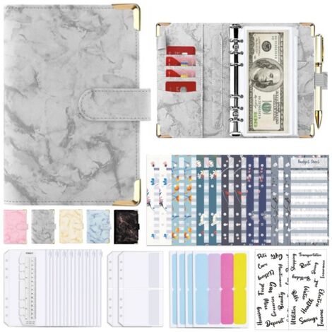 33pcs Classeur A6 budget enveloppe budget, PU Cuir Budget Planner Couverture, Documents Multifonctionnel avec Transparentes Pochettes Zippées Dossier,feuilles Budget autocollants d'étiquettes