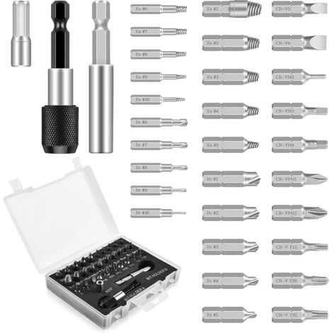 33PCS Endommagé Vis Extracteurs, Kit d'Extracteur de vis à Mèches de Polissage Séparées et Mèches d'extraction pour Boulons ou vis Endommagés, d'un Diamètre 2-12mm, Dureté 64-65 HRC
