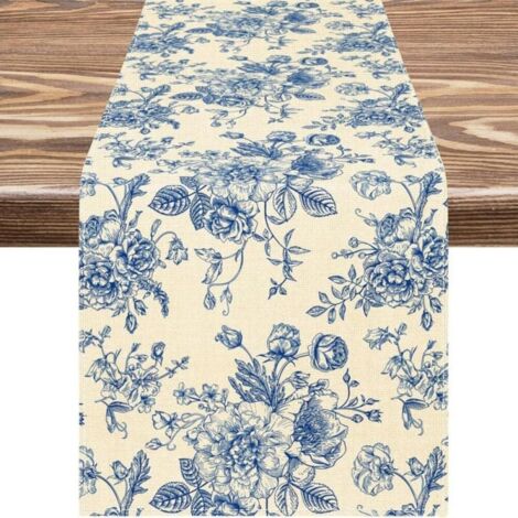 (33X183 cm)Rose Bleue Chemin de Table Esquisse Monochrome Vintage et Rouleau Toile de Jute Chemin de Table Decor pour Table Basse de Mariage