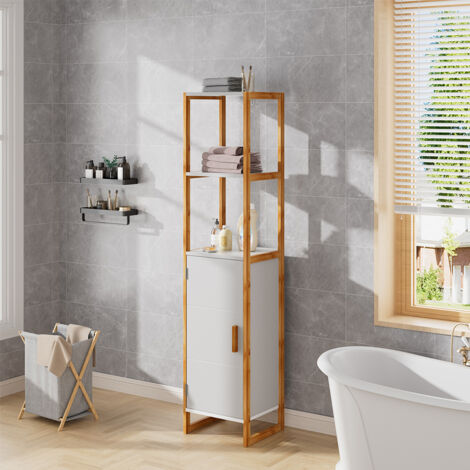 33x30x148cm 4-Tier Single-door Tall Bathroom Storage Cabinet