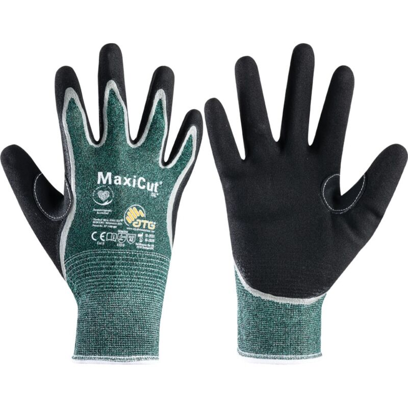Atg Cut Resistant Gloves, NBR Coated, Green/Black, Size 9
