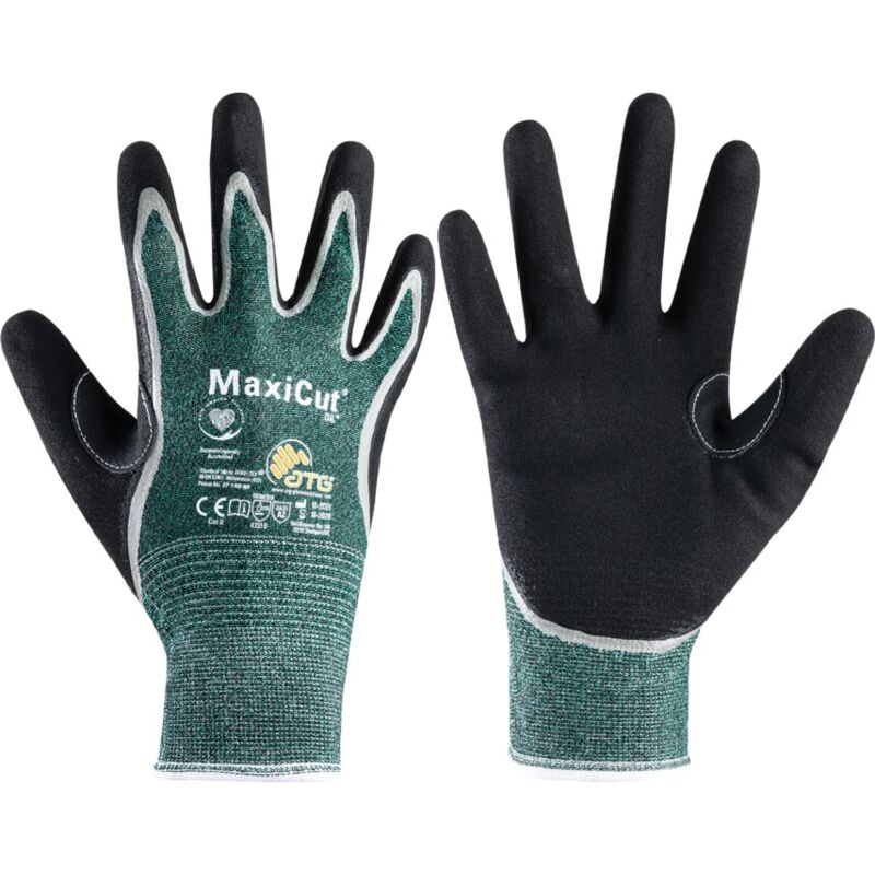 Atg Cut Resistant Gloves, NBR Coated, Green/Black, Size 8