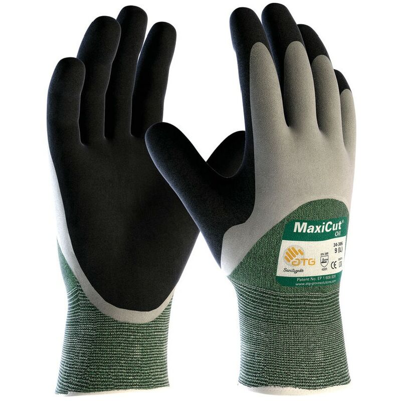 ATG - Cut Resistant Gloves, NBR Coated, Green/Black, Size 9