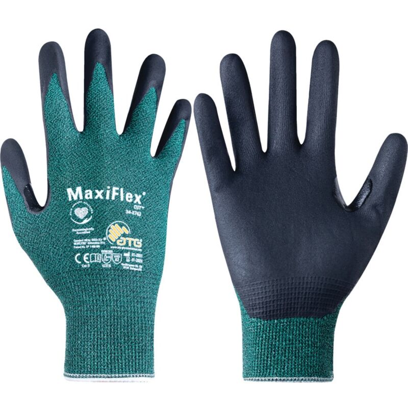 ATG - Cut Resistant Gloves, NBR Coated, Black/Green, Size 9